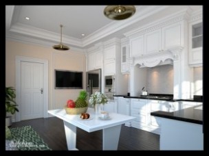 3 D perspective ห้องครัว ตกแต่งภายในบ้าน เศรษฐสิริ